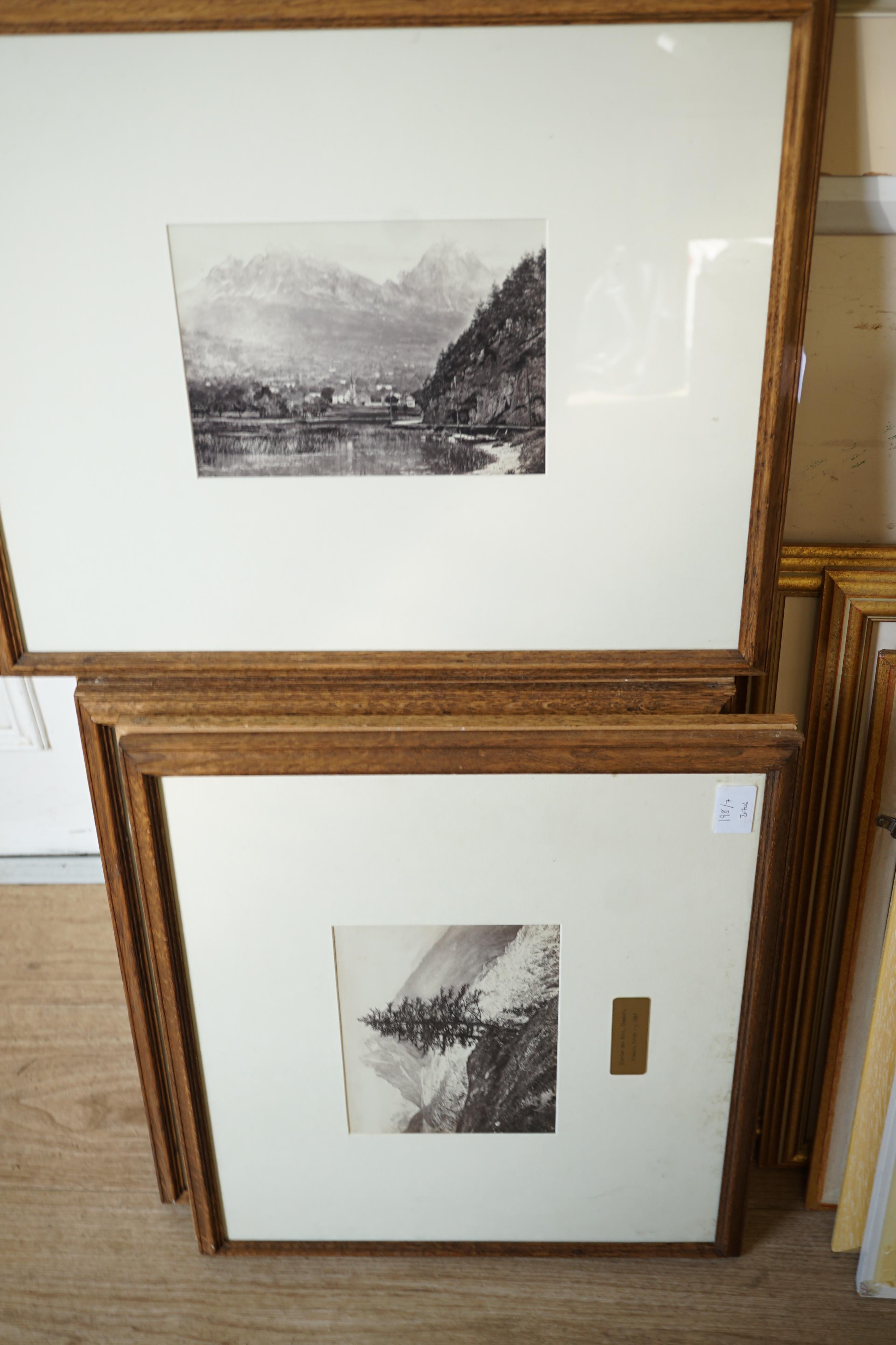 Frances Frith (1822-1898), nine black and white photographs, Lake Lowentz with the Mythen Peaks, 1867; Glaceier des Bois, Chamonix, 1867; The Jungfrau from the path to Murren, 1867; St. Moritz, Engadine, 1867, Castle of